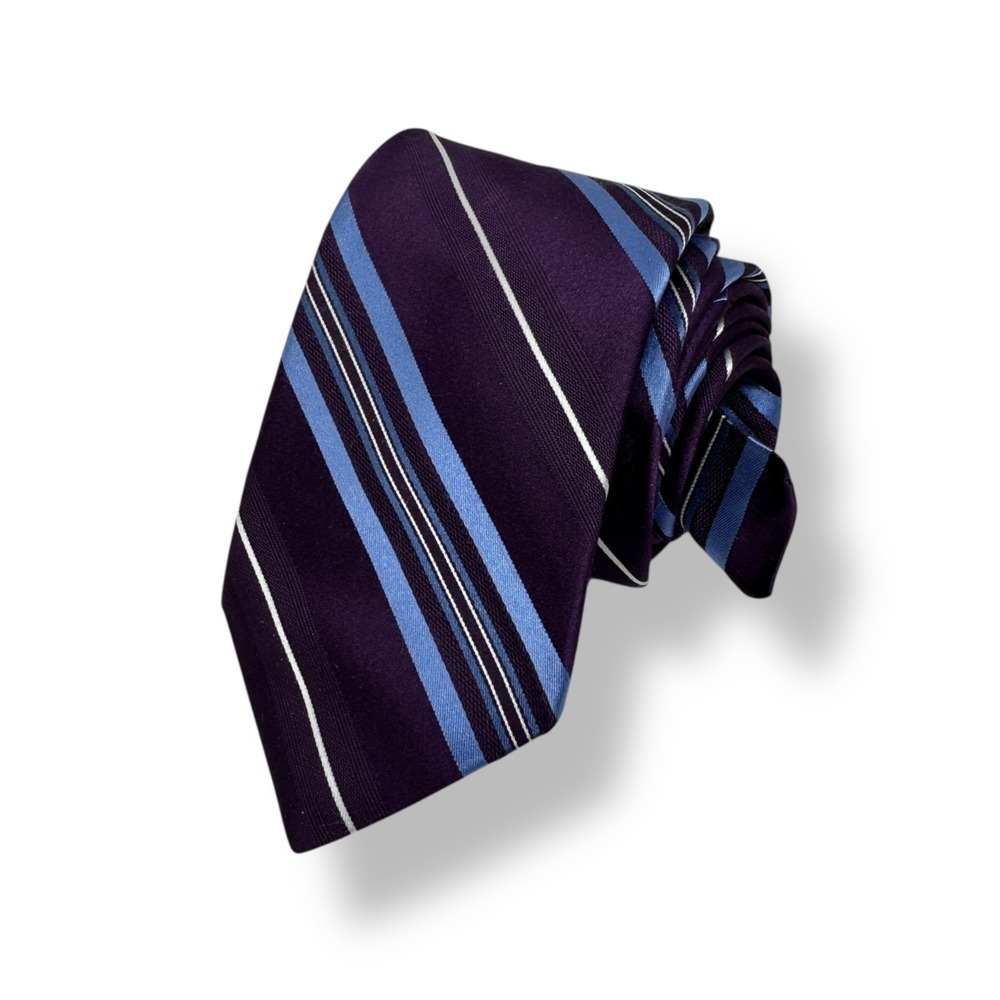 MICHAEL KORS Purple Blue White Diagonal Striped 100% Silk 60"‎ Tie Made in USA